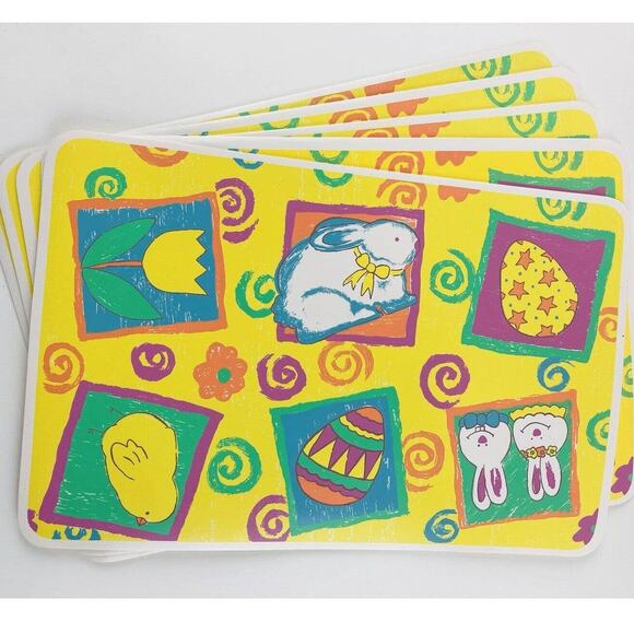5 Vintage Sultan's Linens Vinyl Placemats Easter Bunny Rabbit Eggs Chicks Flower - Picture 1 of 10